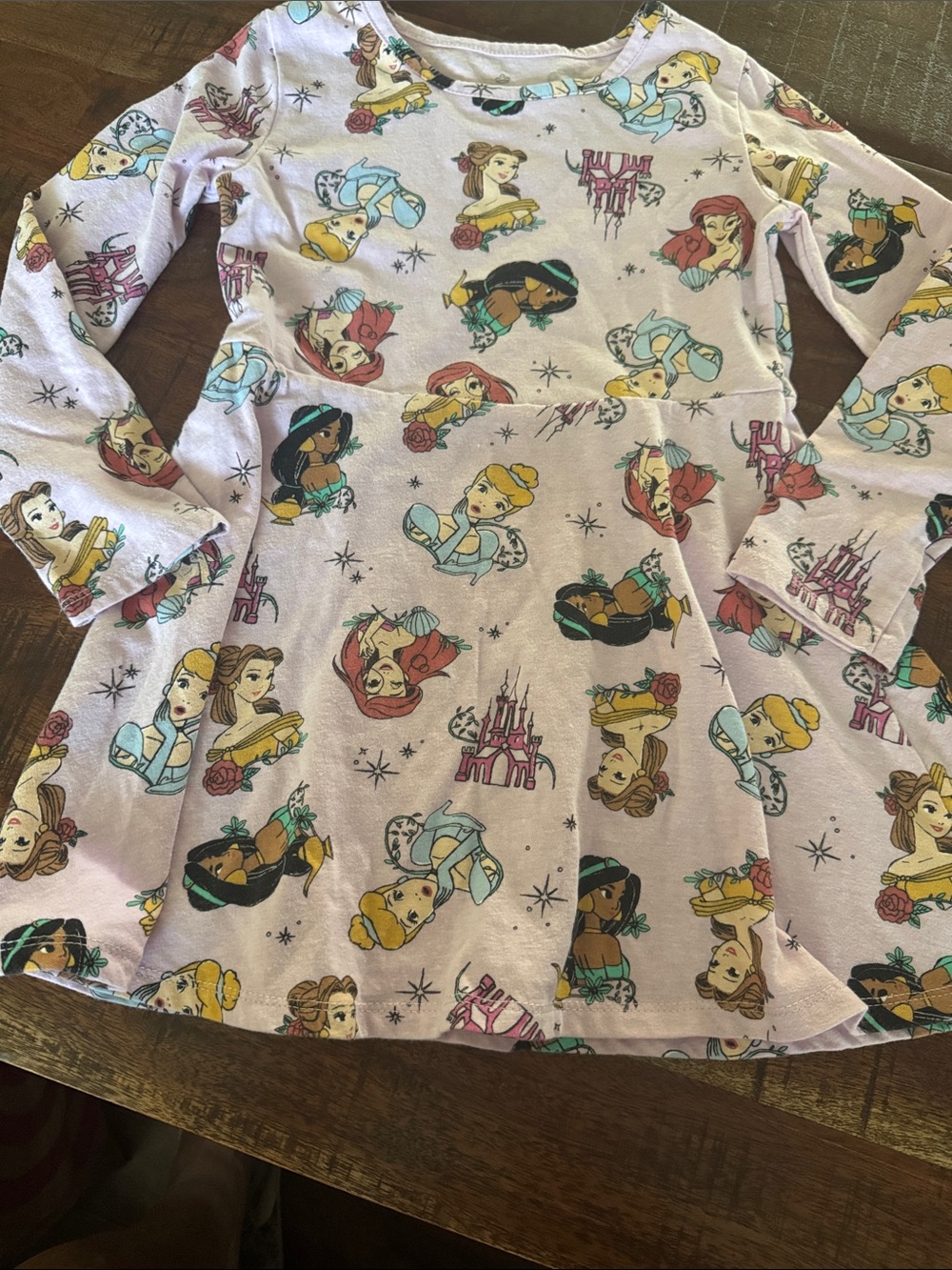 Disney Princess Long-Sleeve Nightgown — Light Pink with Multicolor Prints